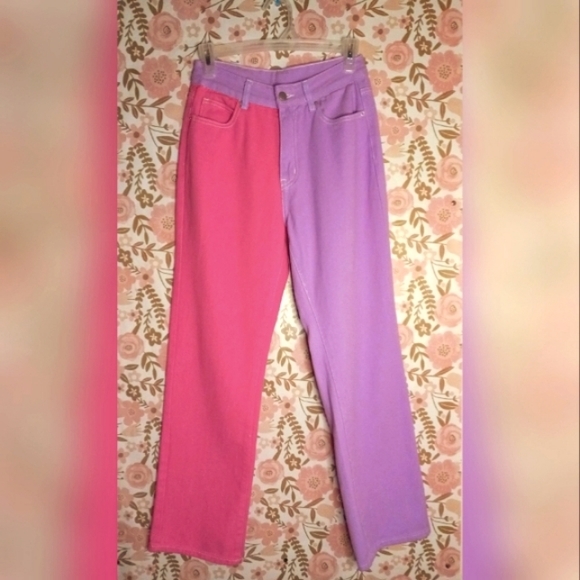 ☆3/$20* Half Pink Half Purple Heart Pocket Mom Jeans - Picture 2 of 13